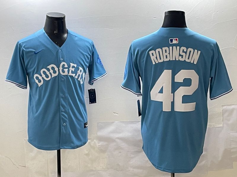 Men Los Angeles Dodgers #42 Robinson Light Blue Joint Name 2025 Nike MLB Jersey style 13->los angeles dodgers->MLB Jersey